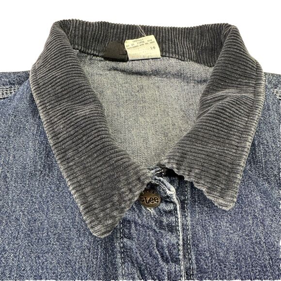 Vintage Lee Riveted Denim Chore Jacket XL Tall – Corduroy Collar Workwear - Picture 6 of 8